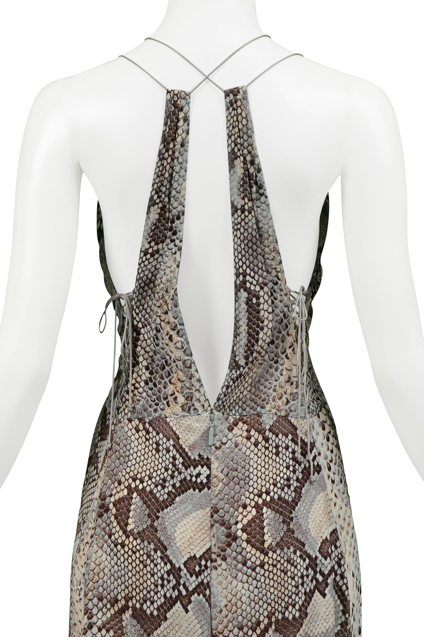 Roberto Cavalli Blue & Grey Snake Print Evening Gown With Silver Hardware 2011 For Sale 4