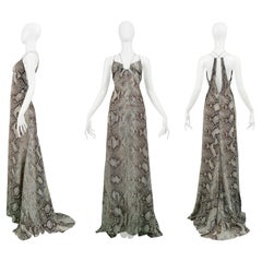 Roberto Cavalli Blue & Grey Snake Print Evening Gown With Silver Hardware 2011