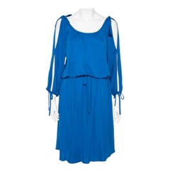 Roberto Cavalli Blue Jersey Cold Shoulder Tassel Tie Detailed Belted Dress M