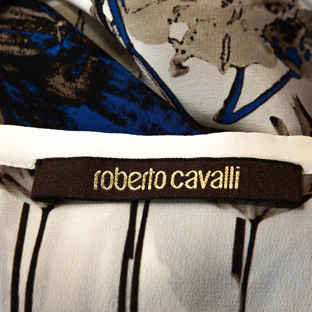 Roberto Cavalli Blue Leaf Print Silk Button Front Blouse L In Good Condition In Dubai, Al Qouz 2