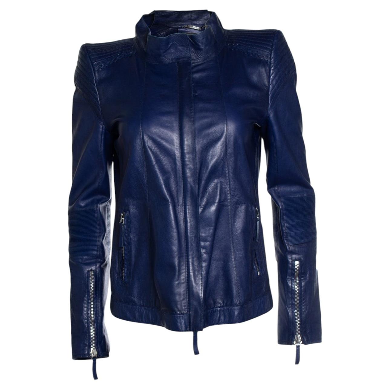 Roberto Cavalli, blue leather biker jacket