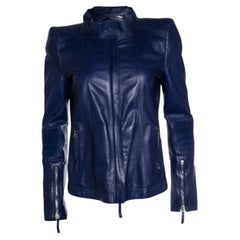 Roberto Cavalli, blue leather biker jacket
