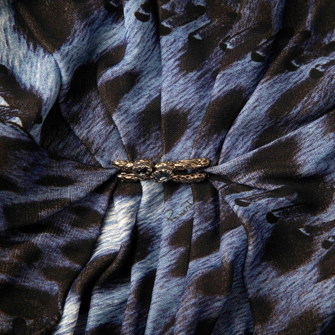 Roberto Cavalli - Robe bleue imprimée léopard et points, taille XL Bon état - En vente à London, GB