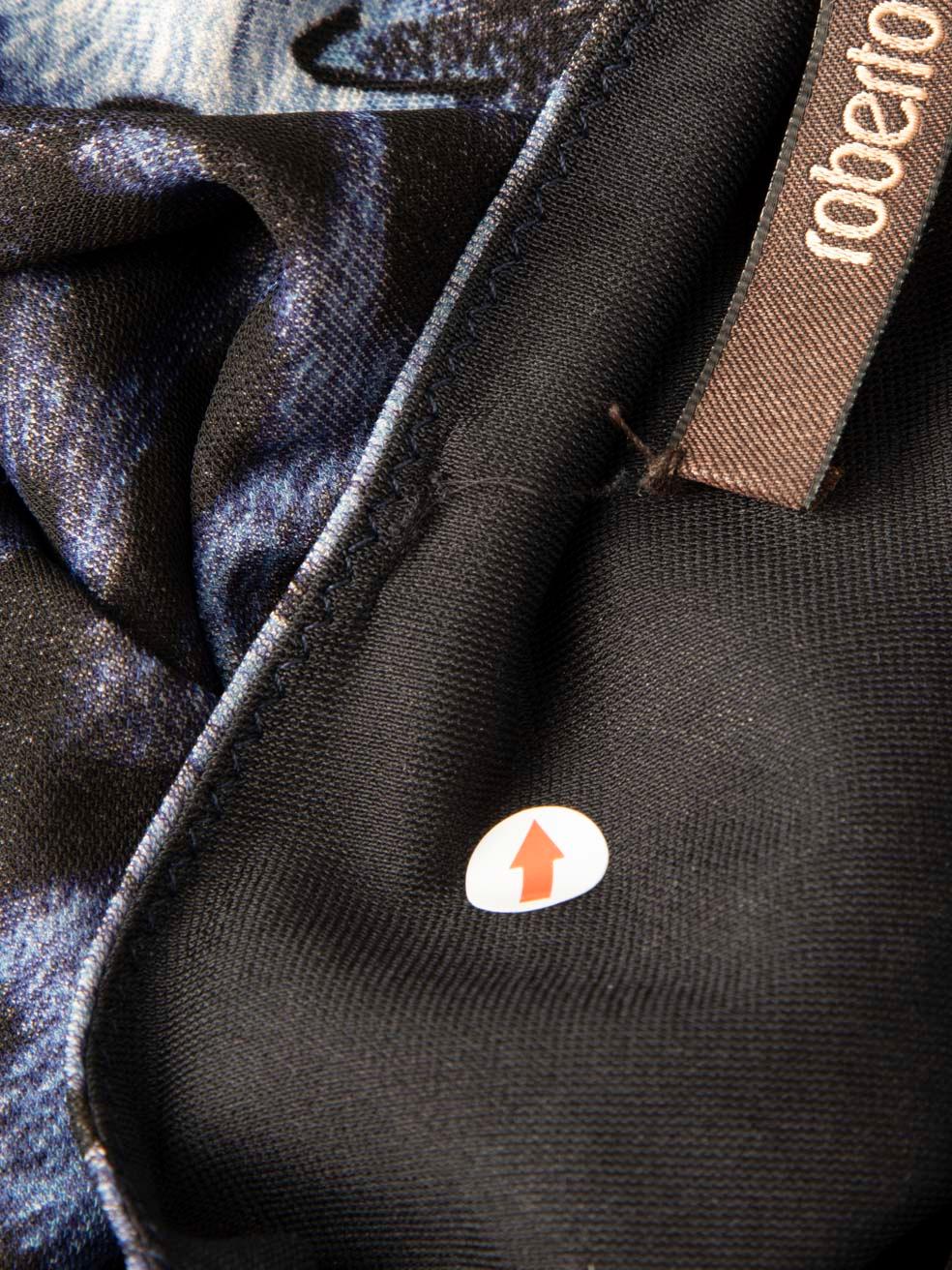 Roberto Cavalli Blaues Kleid mit Leopardenmuster und Stickereien Größe XL Damen im Angebot