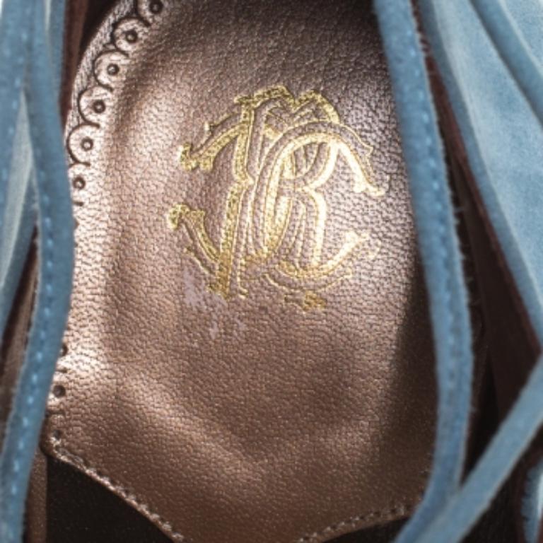 Roberto Cavalli Blaue Nubuck And Patent Spitze Up Plateau Pumps Größe 39 im Angebot 1