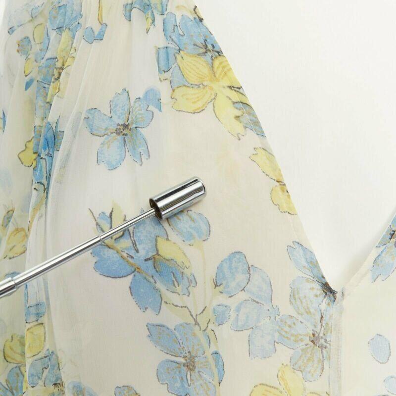 ROBERTO CAVALLI blue orange floral print silk semi sheer flutter sleeve top IT38 For Sale 5