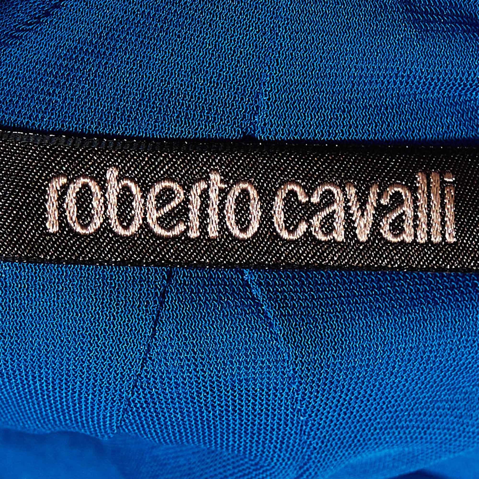 Women's Roberto Cavalli Blue Printed Jersey Draped Sleeve Top S For Sale