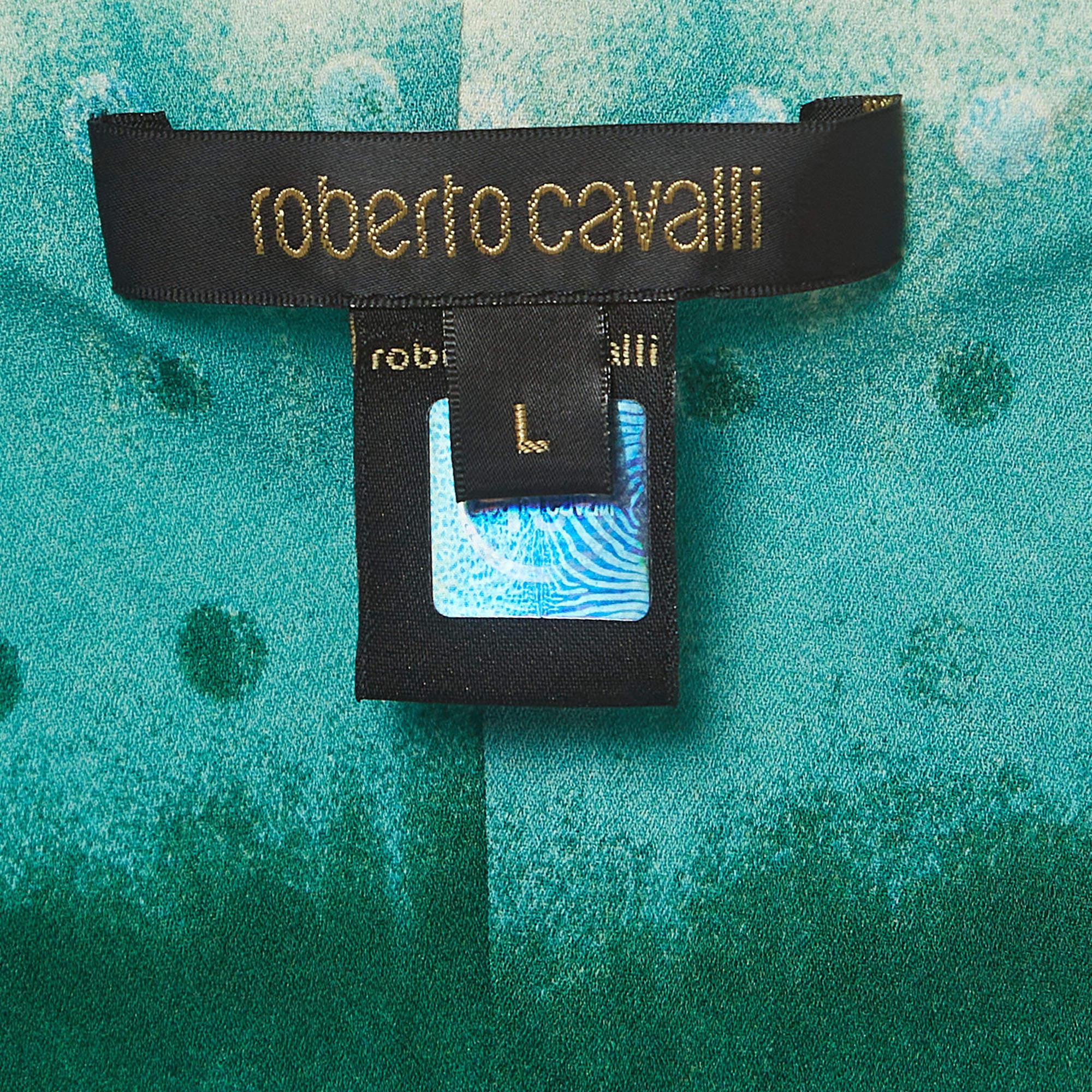 Women's Roberto Cavalli Blue Printed Silk Asymmetric Aqua Dress L