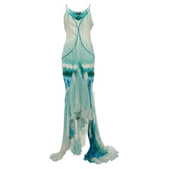 Roberto Cavalli Blue Printed Silk Asymmetric Aqua Dress L