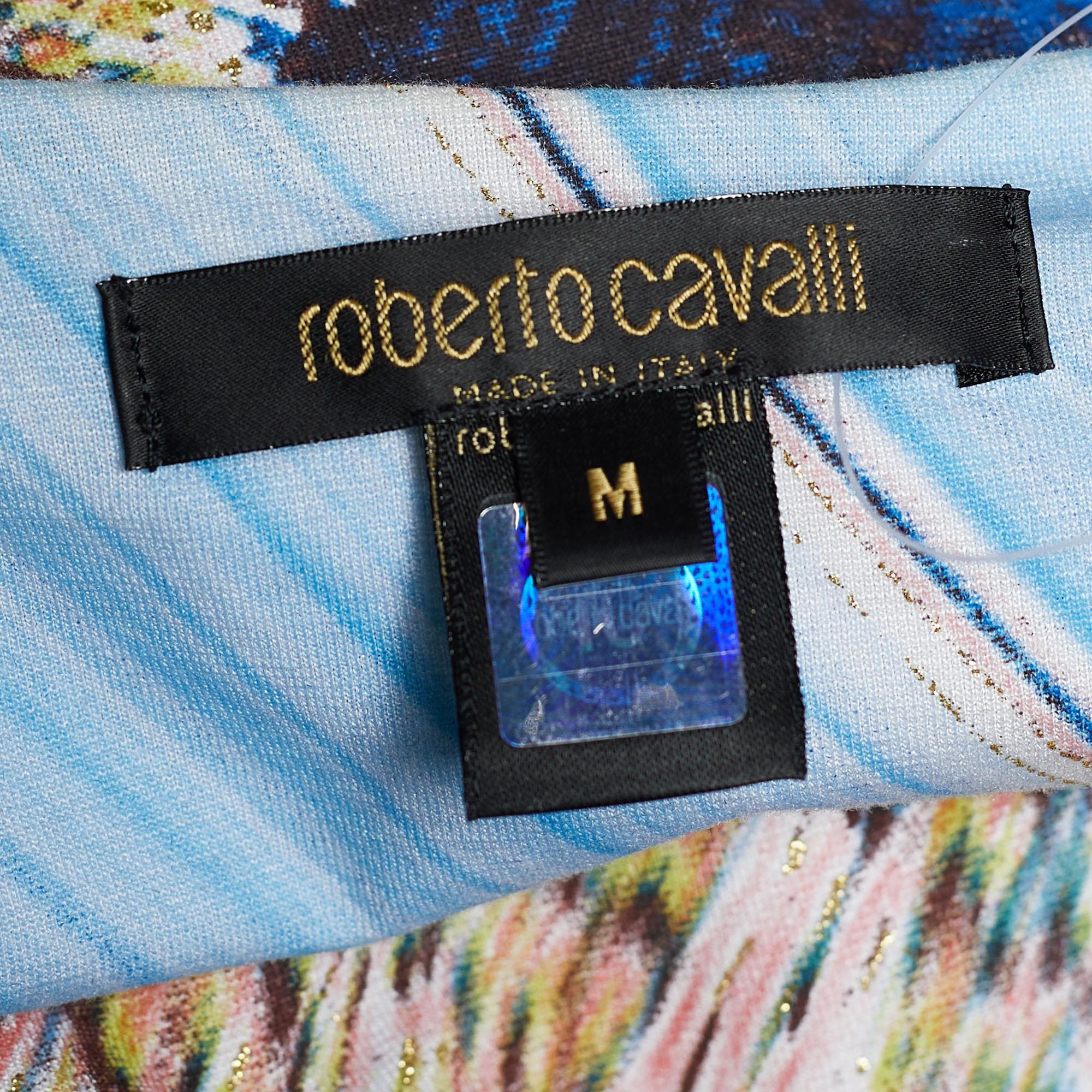 Roberto Cavalli Blue Printed Silk Skirt Set L In Good Condition In Dubai, Al Qouz 2