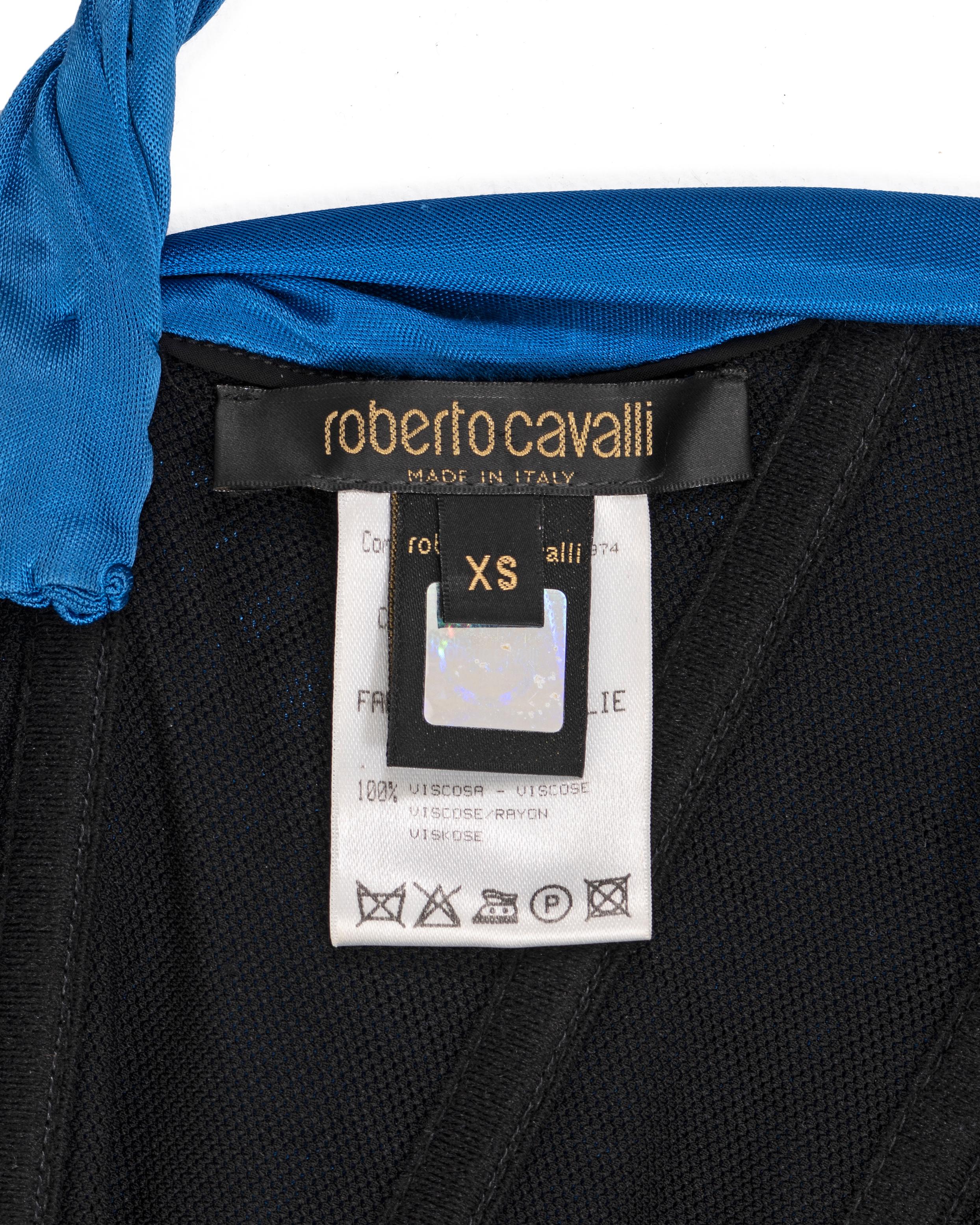 Roberto Cavalli blue rayon corseted evening mini dress, fw 2003 6