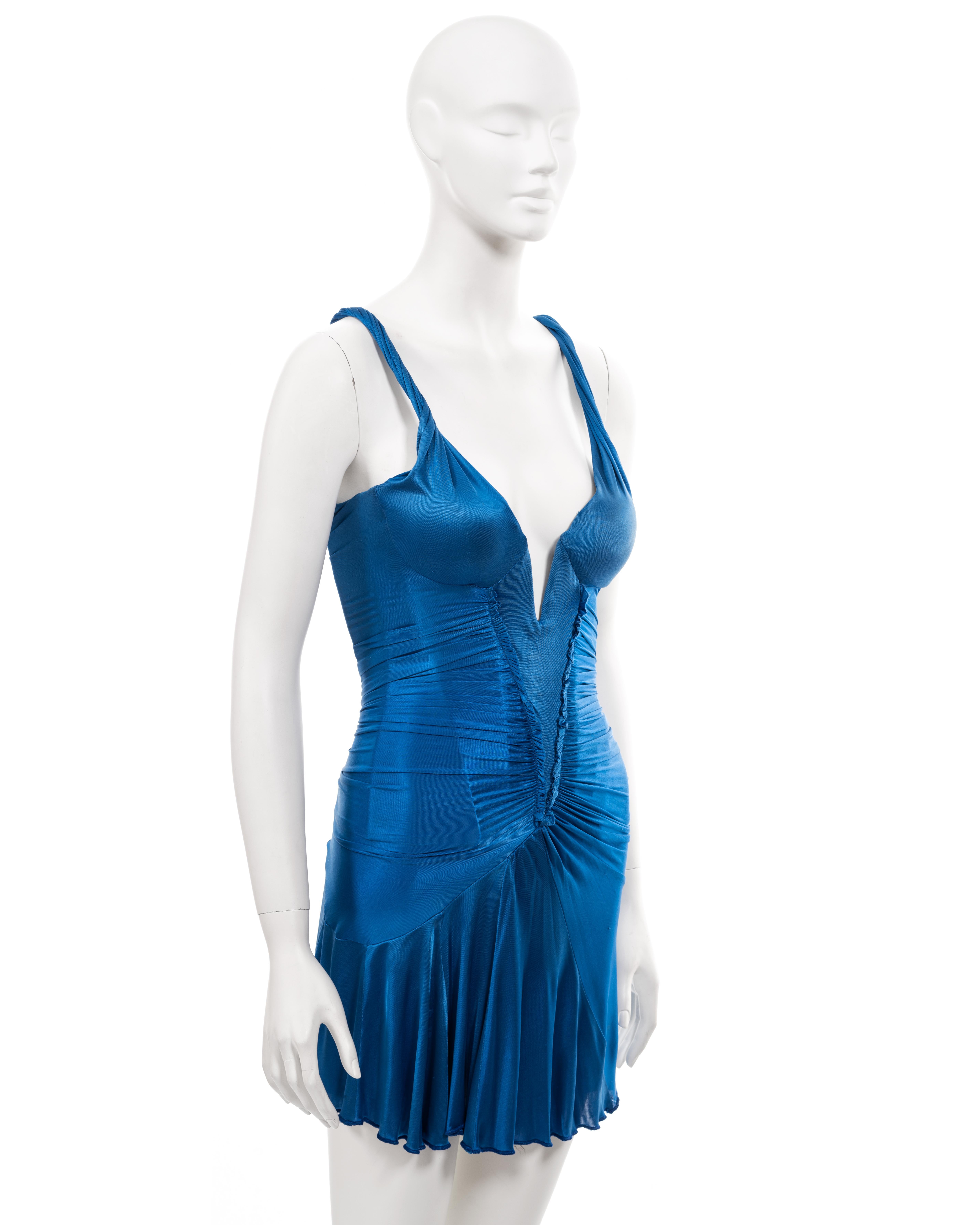 Women's Roberto Cavalli blue rayon corseted evening mini dress, fw 2003