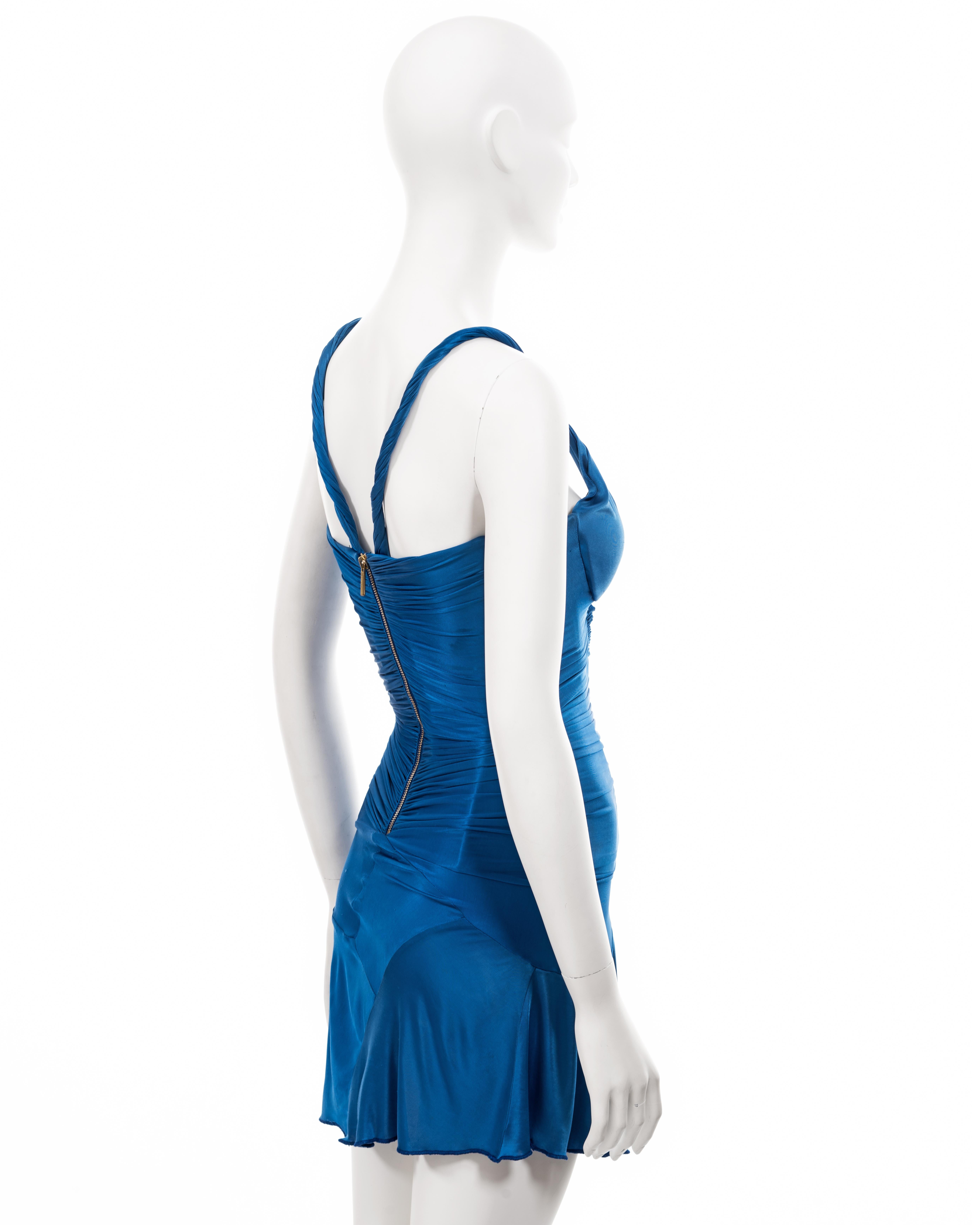 Roberto Cavalli blue rayon corseted evening mini dress, fw 2003 2