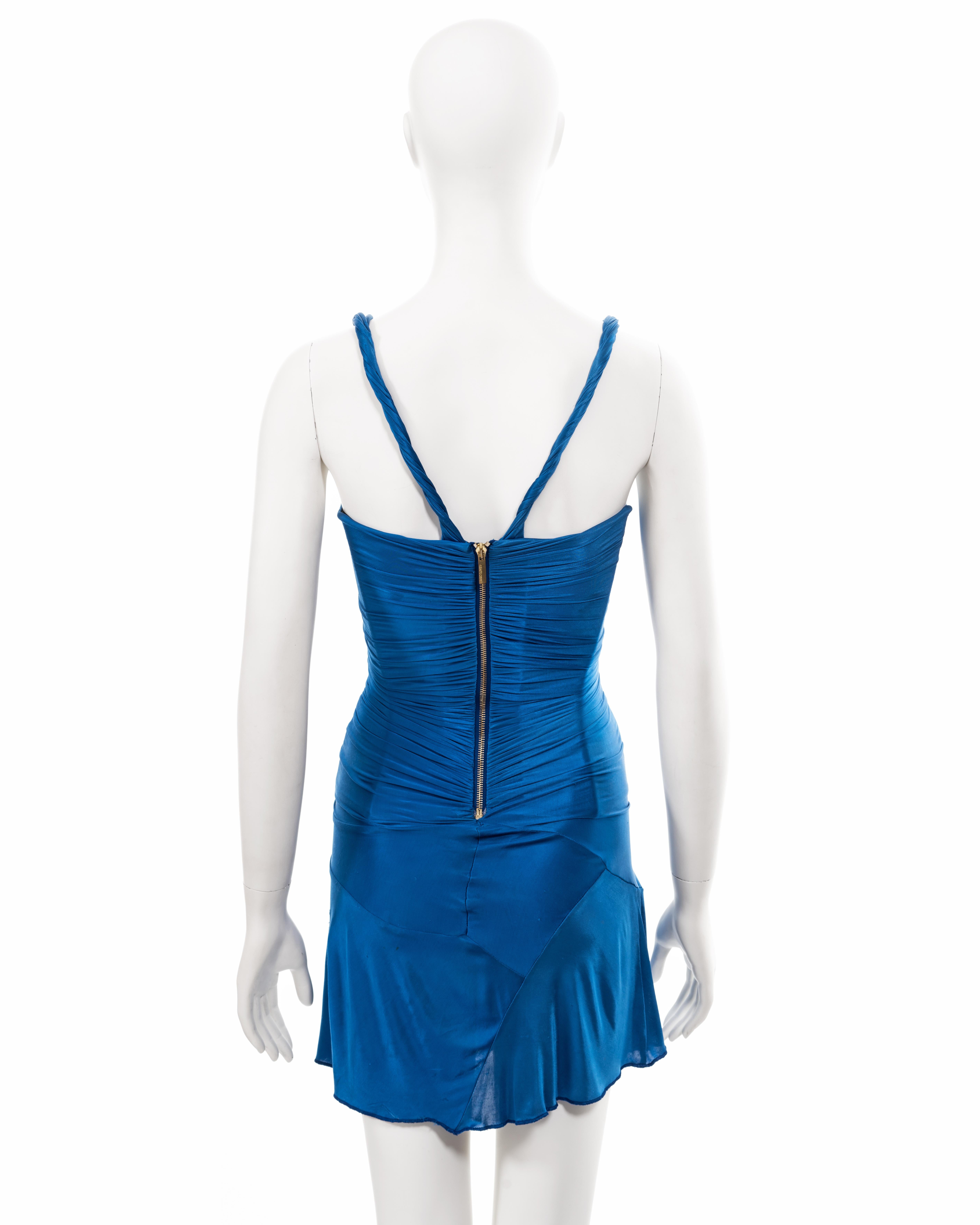 Roberto Cavalli blue rayon corseted evening mini dress, fw 2003 3