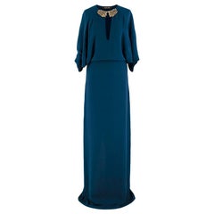 Roberto Cavalli Blue Silk Dragon Embellished Gown - Size US 0-2