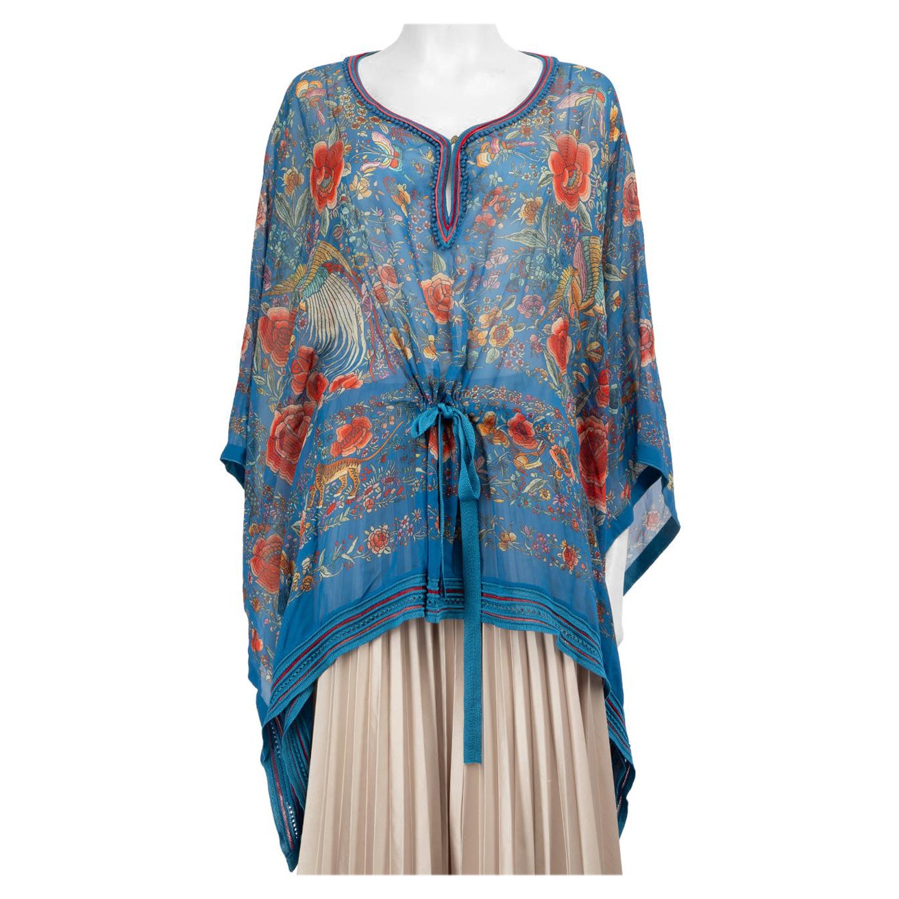 Roberto Cavalli Blue Silk Floral Beach Cover Up Size XS