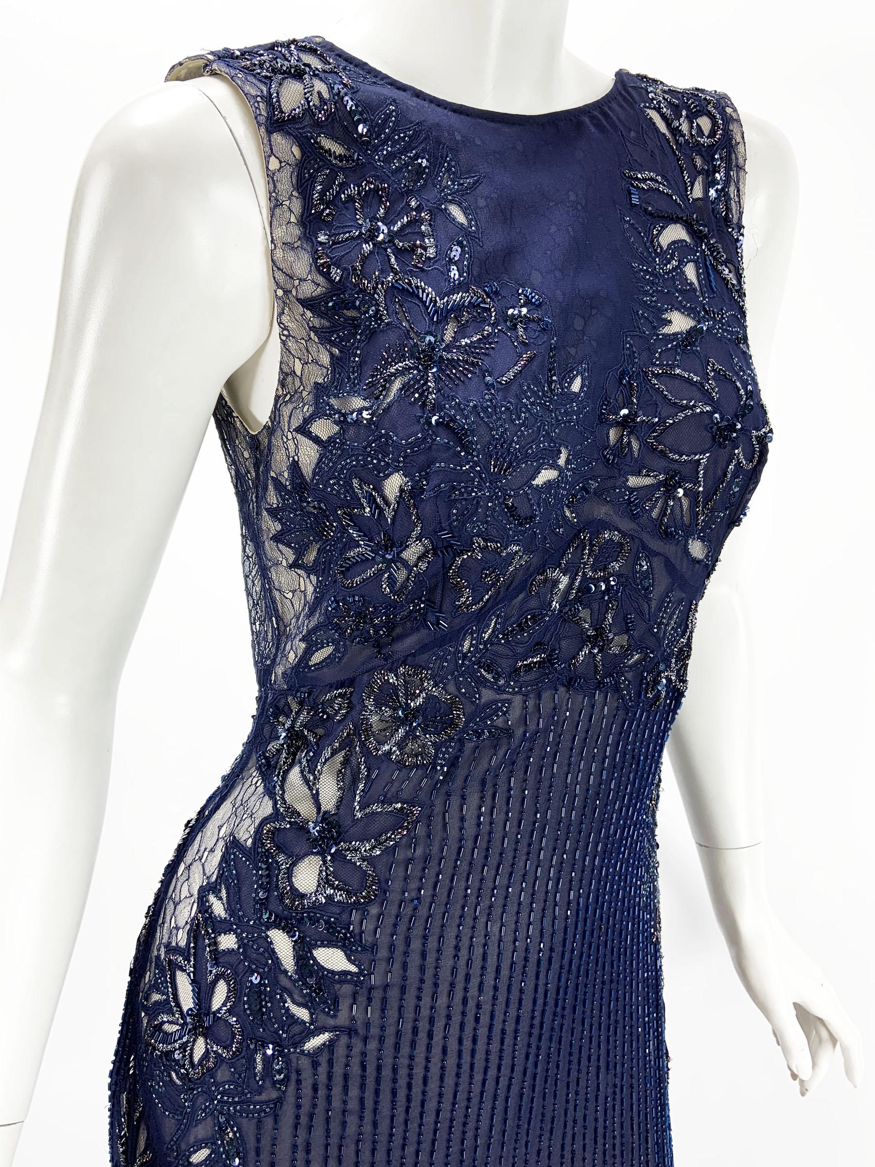 Roberto Cavalli Blue Silk Fully Embellished Dress Gown Italian 42 - US 6 For Sale 2