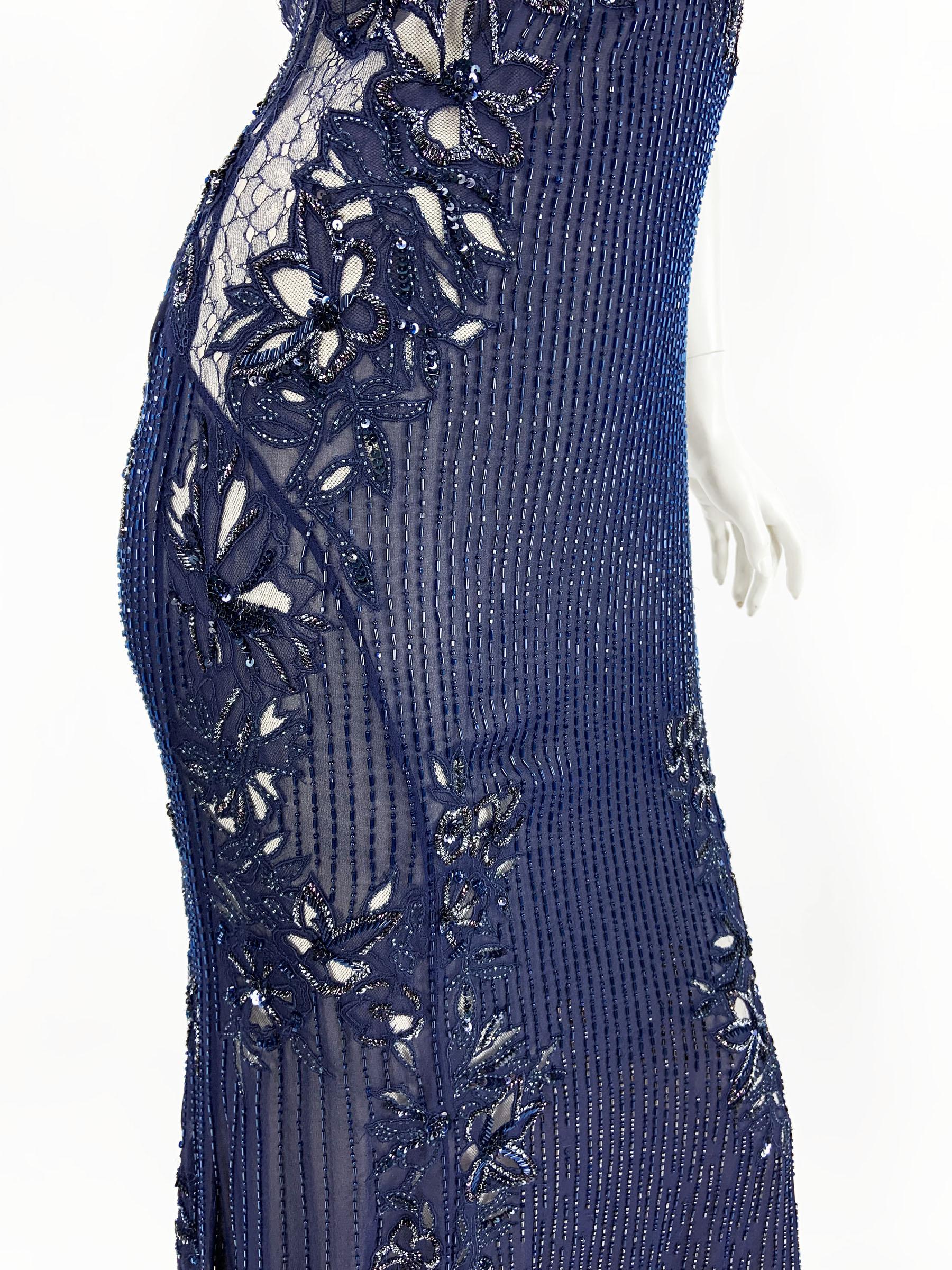 Roberto Cavalli Blue Silk Fully Embellished Dress Gown Italian 42 - US 6 For Sale 5