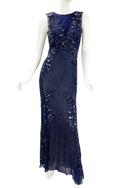Vintage Roberto Cavalli Blue Silk Fully Embellished Dress Gown Italian 42 - US 6