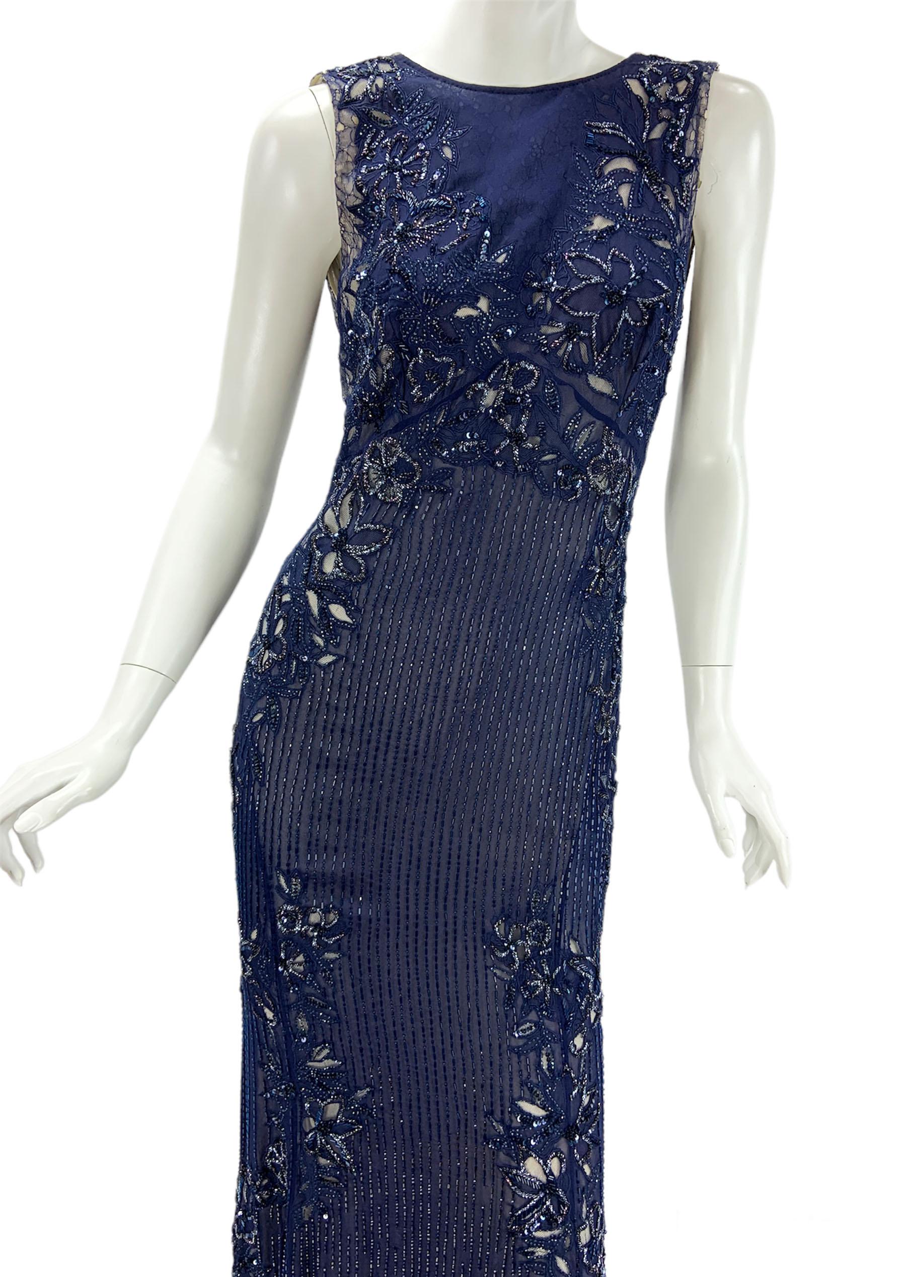 Black Roberto Cavalli Blue Silk Fully Embellished Dress Gown Italian 42 - US 6 For Sale