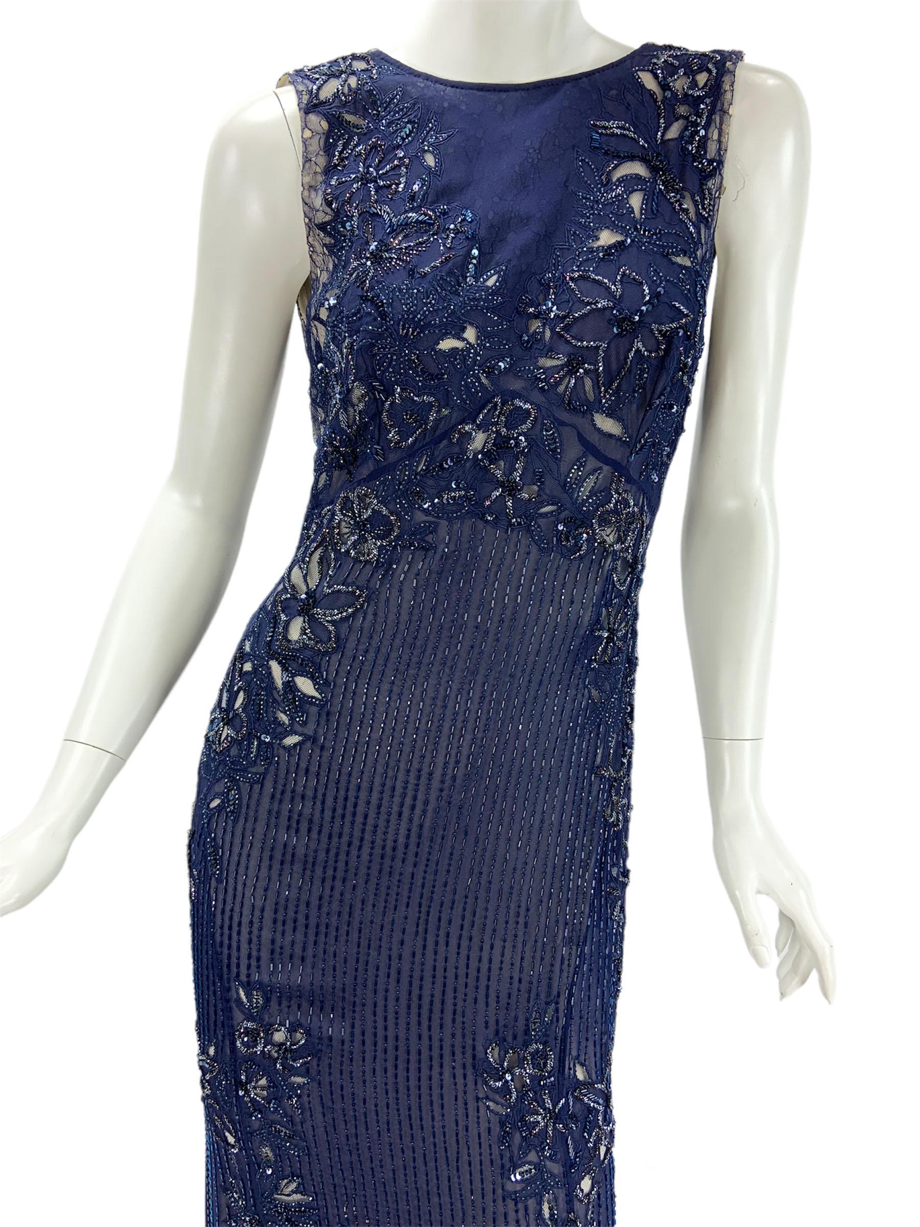 Roberto Cavalli Blue Silk Fully Embellished Dress Gown Italian 42 - US 6 In Excellent Condition For Sale In Montgomery, TX