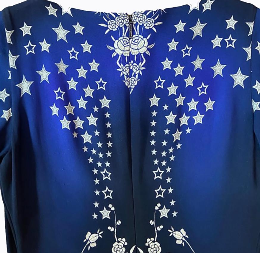 ROBERTO CAVALLI BLUE STAR PRINT LONG DRESS Sz FR 34 - US 2 In Excellent Condition In Montgomery, TX