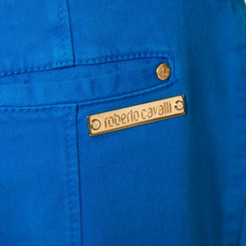 Roberto Cavalli Jean droit en coton extensible bleu L en vente 1