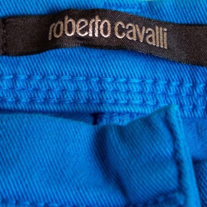 Roberto Cavalli Jean droit en coton extensible bleu L en vente 2