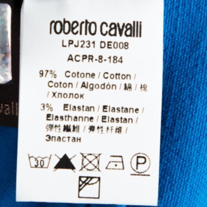 Roberto Cavalli Jean droit en coton extensible bleu L en vente 3