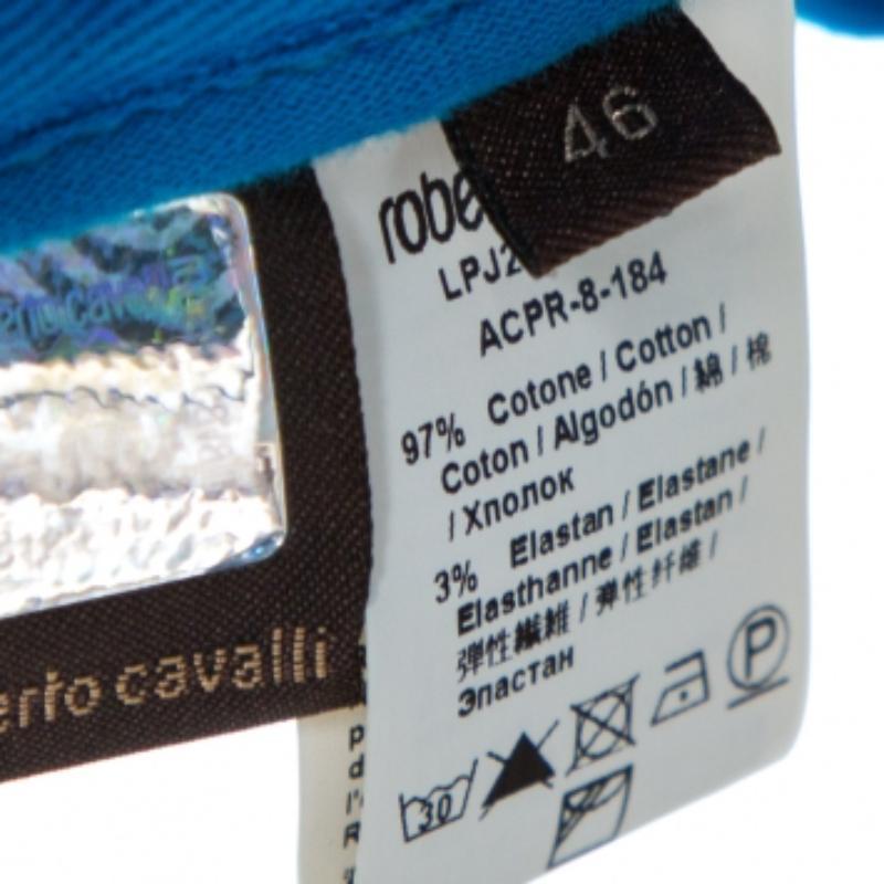 Roberto Cavalli Jean droit en coton extensible bleu L en vente 4