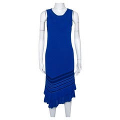 Roberto Cavalli Blue Stretch Knit Asymmetric Hem Dress M