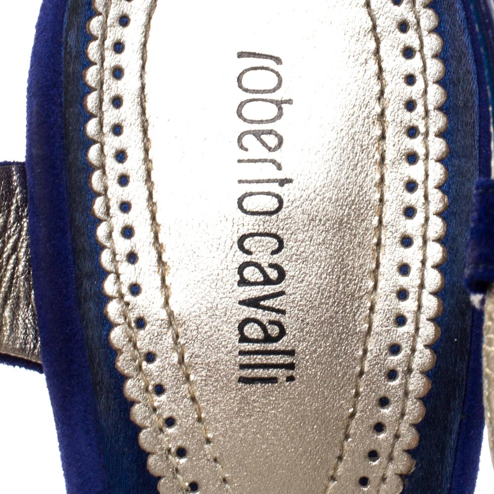 Roberto Cavalli Blue Suede Leather Platform Ankle Strap Sandals Size 39.5 2