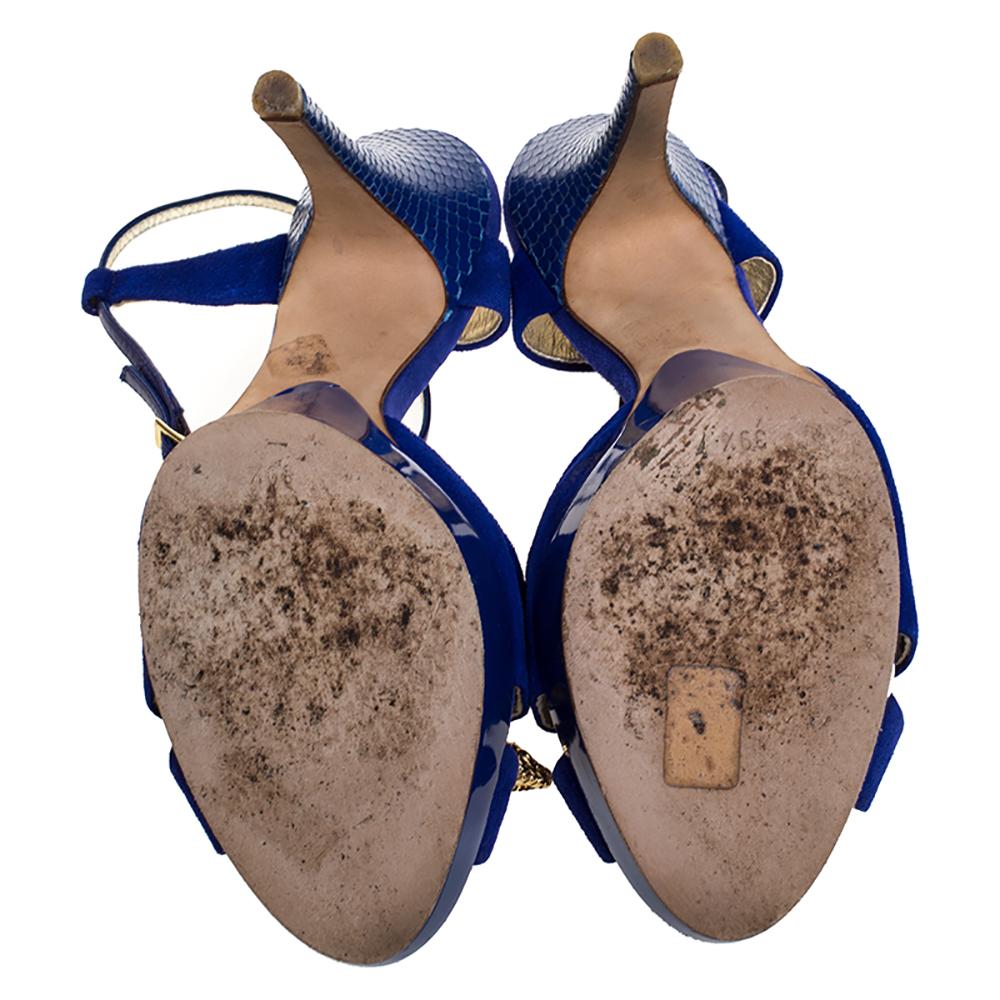 Roberto Cavalli Blue Suede Leather Platform Ankle Strap Sandals Size 39.5 3