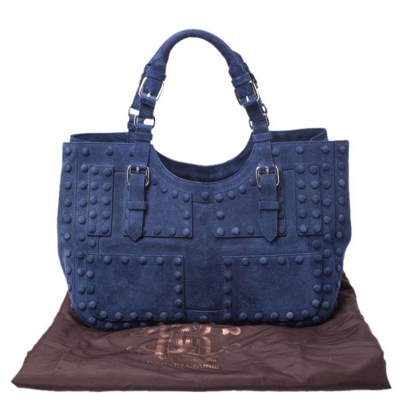 Roberto Cavalli Blue Suede Red Lining Tote 6