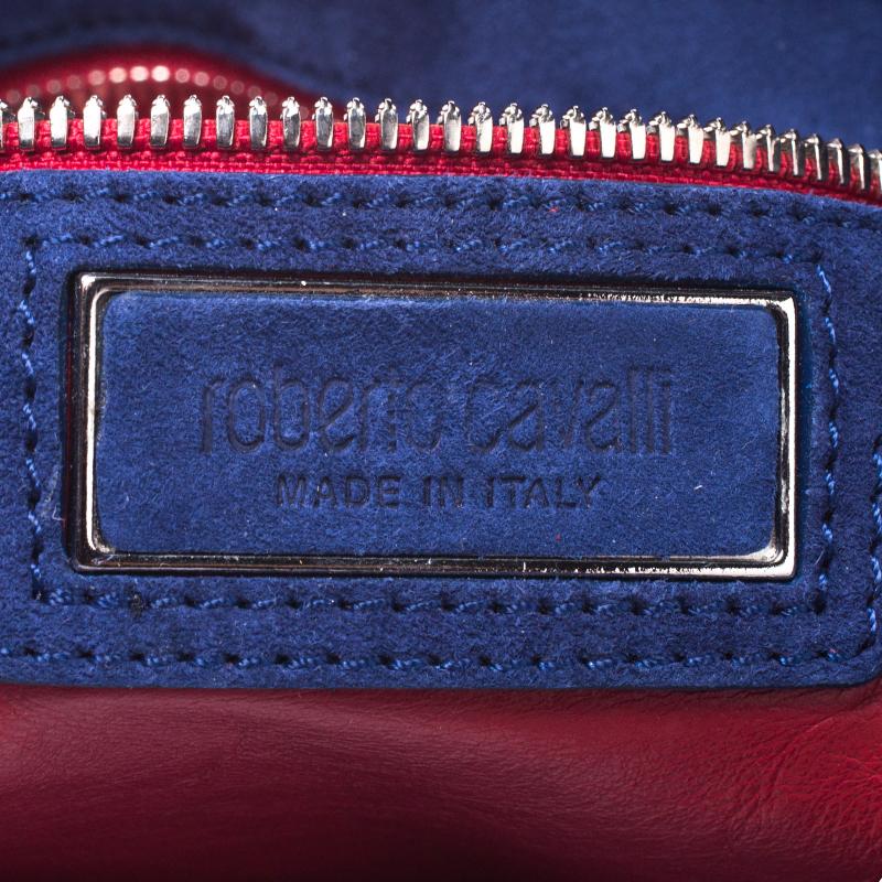 Roberto Cavalli Blue Suede Red Lining Tote 3