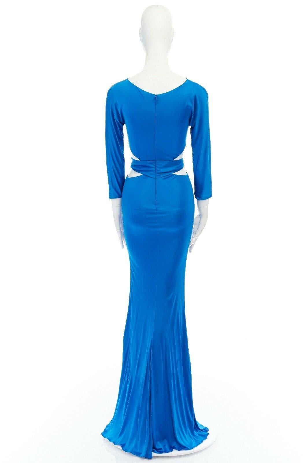 Women's ROBERTO CAVALLI blue viscose crystal brooch cut out waist evening gown dress M