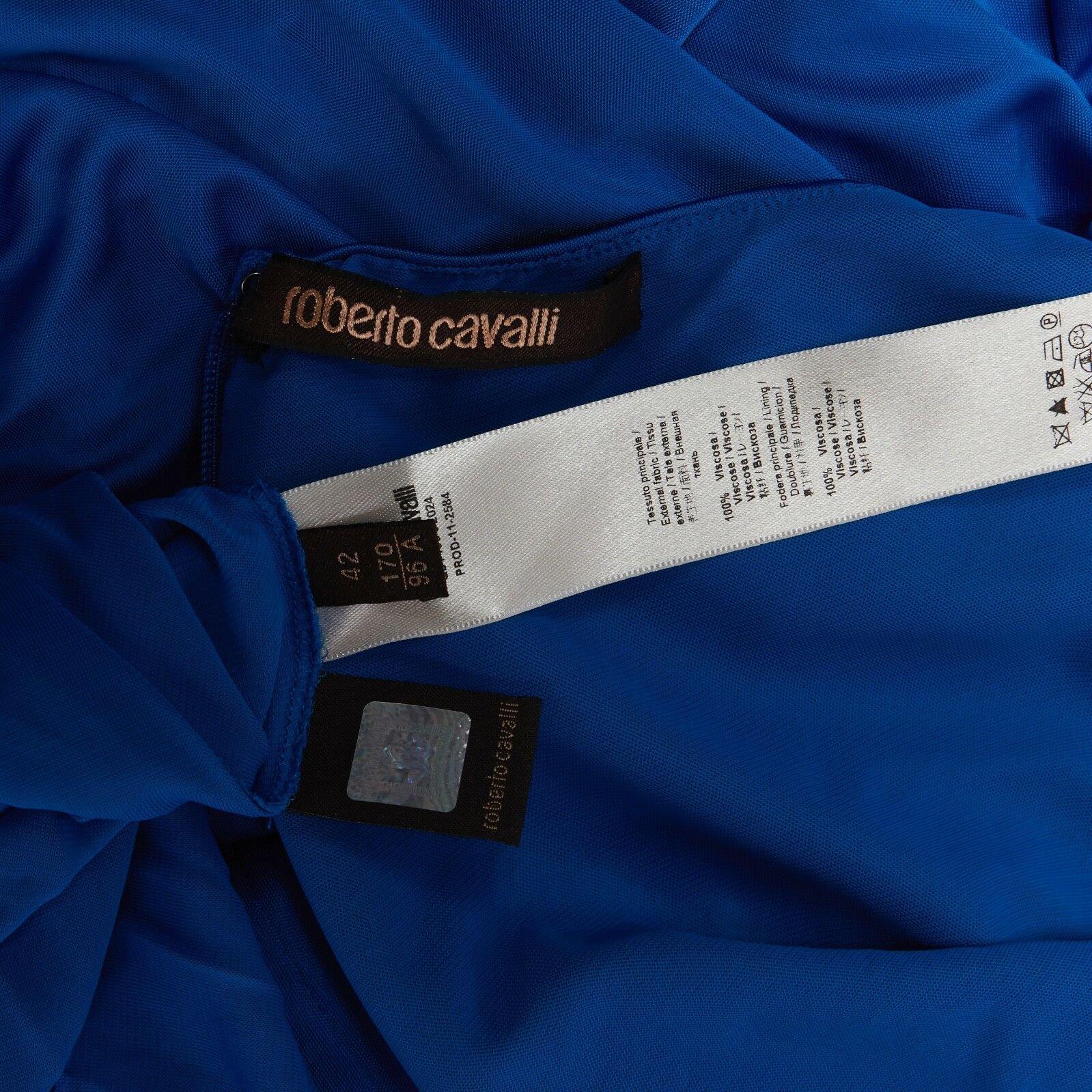 ROBERTO CAVALLI blue viscose crystal brooch cut out waist evening gown dress M 3
