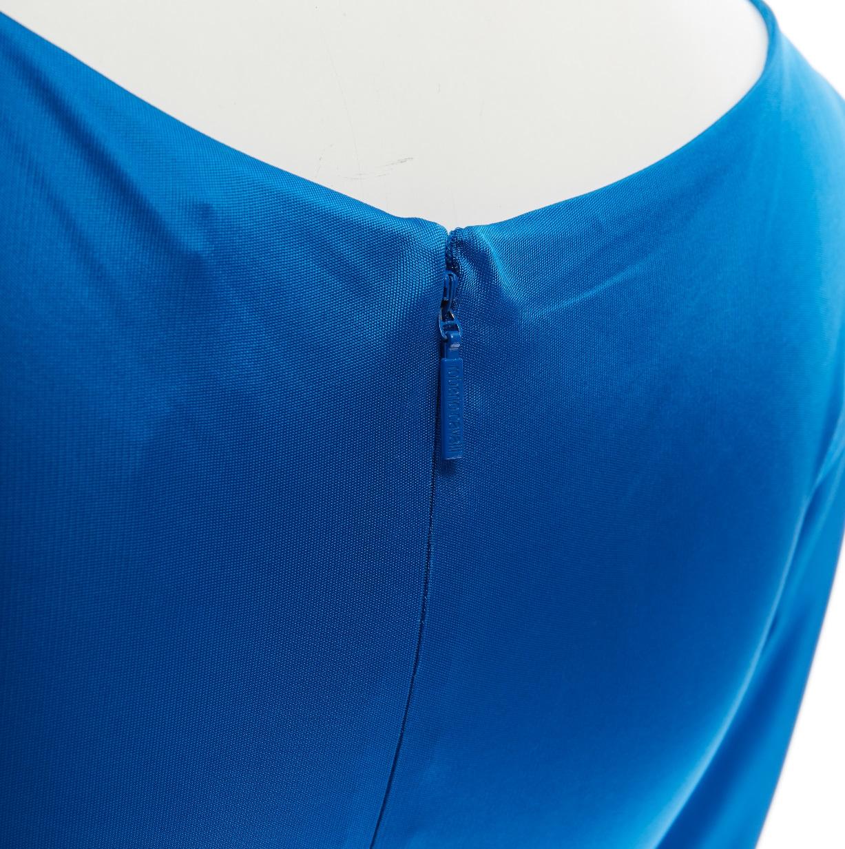 ROBERTO CAVALLI blue viscose crystal brooch cut out waist evening gown dress M 4