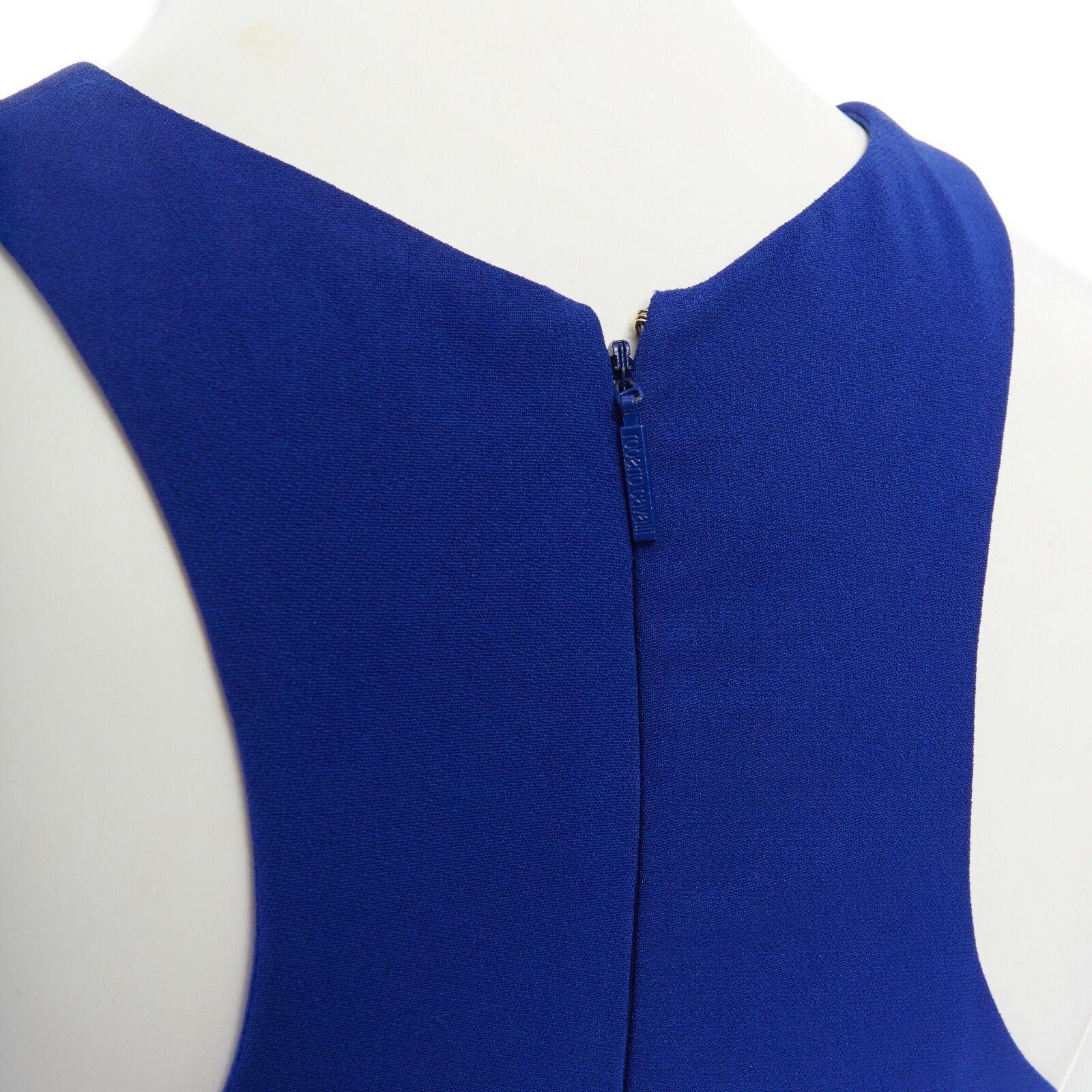 ROBERTO CAVALLI blue viscose peacock enamel brooch cut out waist gown dress S 5