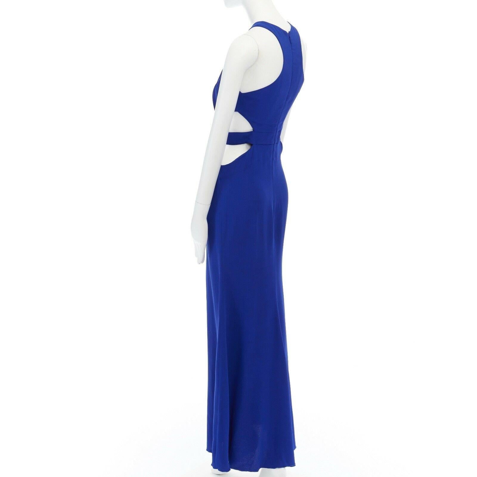 ROBERTO CAVALLI blue viscose peacock enamel brooch cut out waist gown dress S 2
