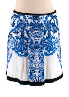 Roberto Cavalli Blue & White Floral Silk Shirt & Skirt - Size XXS/XS