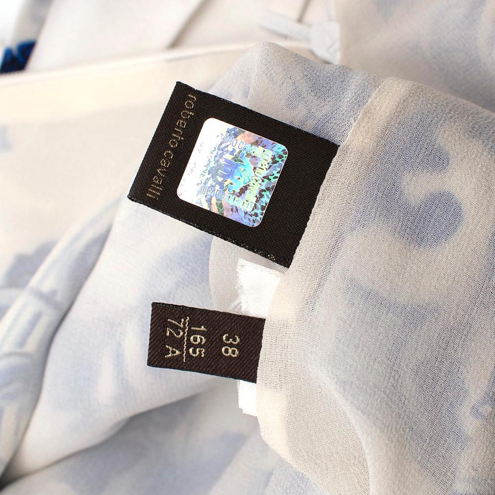 Roberto Cavalli Blue & White Floral Silk Shirt & Skirt - Size XXS/XS 3
