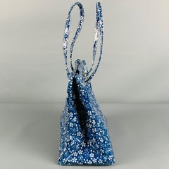 ROBERTO CAVALLI Blue White Floral Tote Handbag