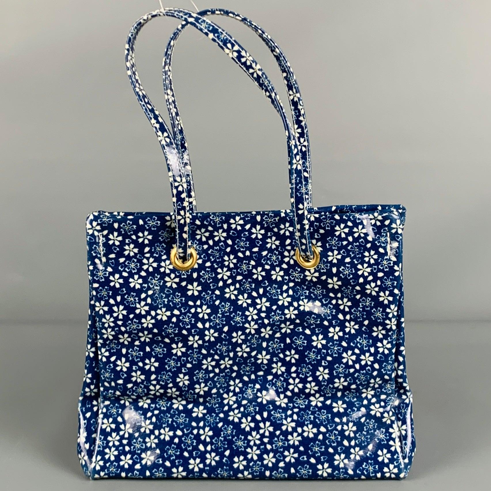 Men's ROBERTO CAVALLI Blue White Floral Tote Handbag