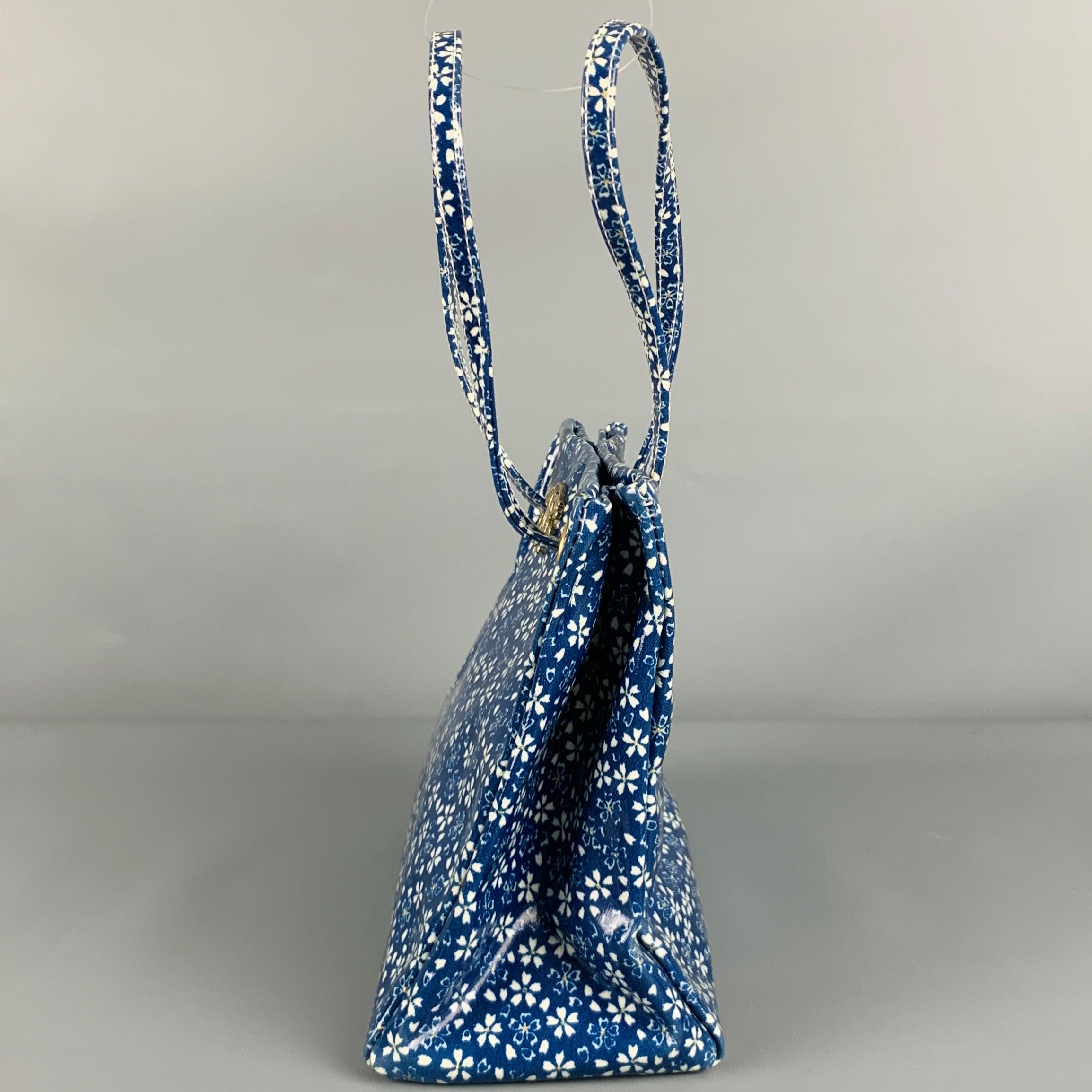 ROBERTO CAVALLI Blue White Floral Tote Handbag 1