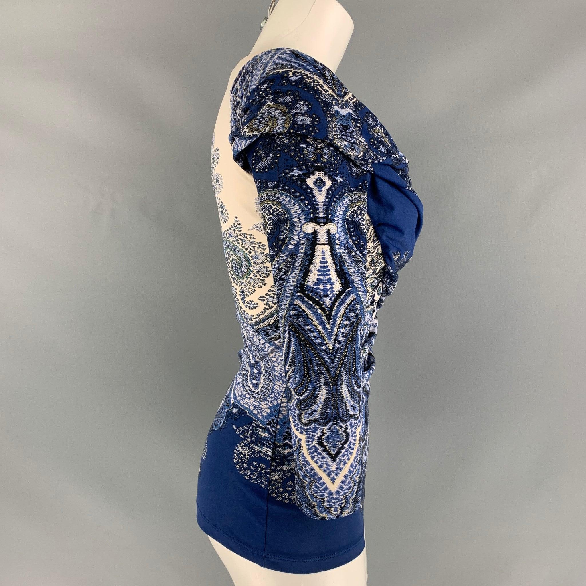 Women's ROBERTO CAVALLI Blue & White Paisley Blouse For Sale