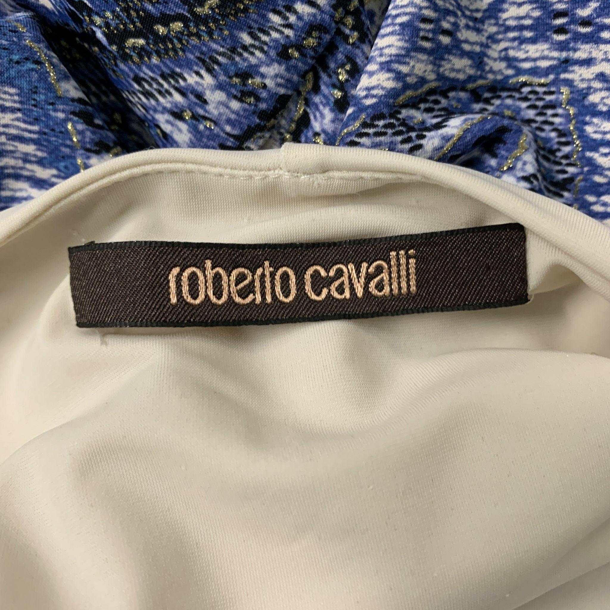 ROBERTO CAVALLI Blue & White Paisley Blouse For Sale 3