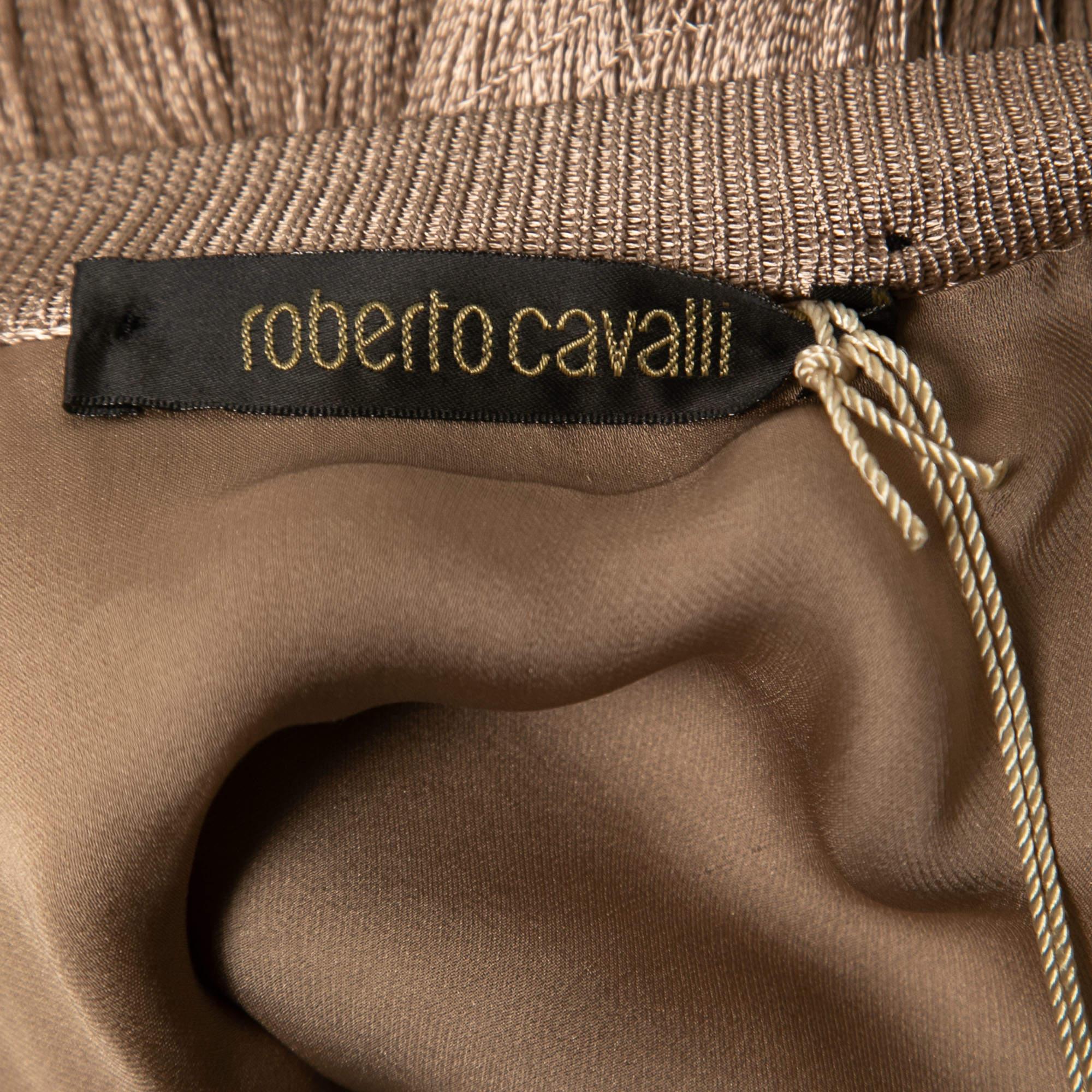 Roberto Cavalli - Veste en soie à franges rose pâle, taille M Excellent état - En vente à Dubai, Al Qouz 2