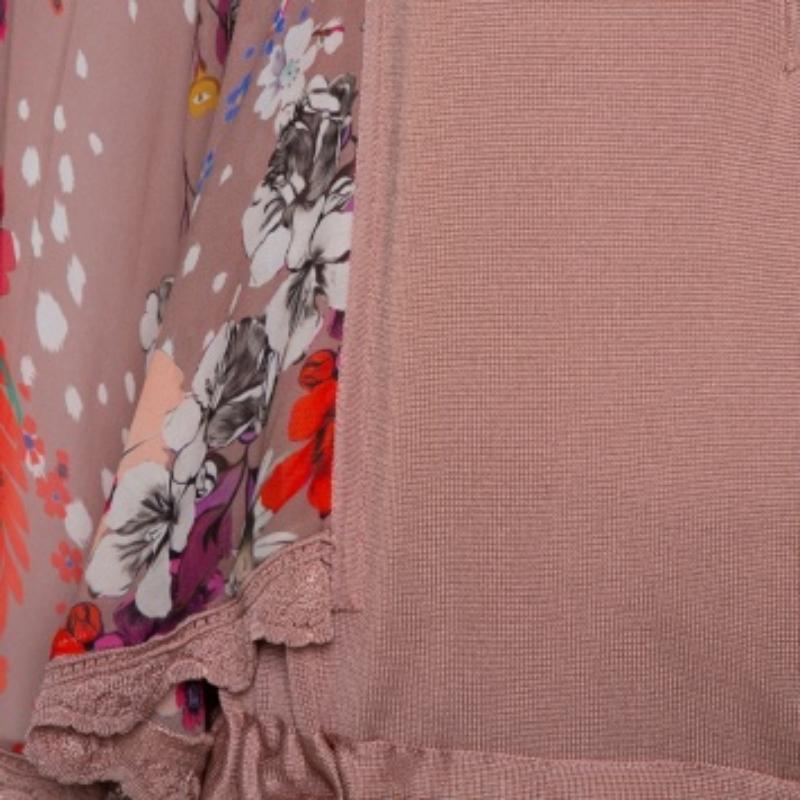 Roberto Cavalli Blush Pink Wool Floral Print Sleeve Detail Drop Waist Tunic S In Good Condition For Sale In Dubai, Al Qouz 2