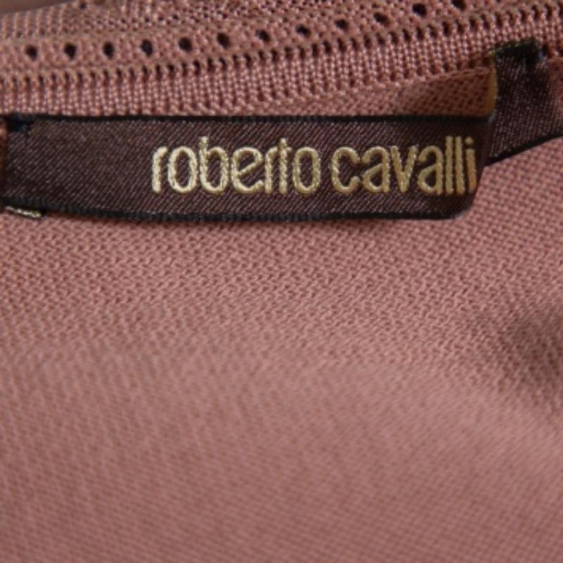 Women's Roberto Cavalli Blush Pink Wool Floral Print Sleeve Detail Drop Waist Tunic S For Sale